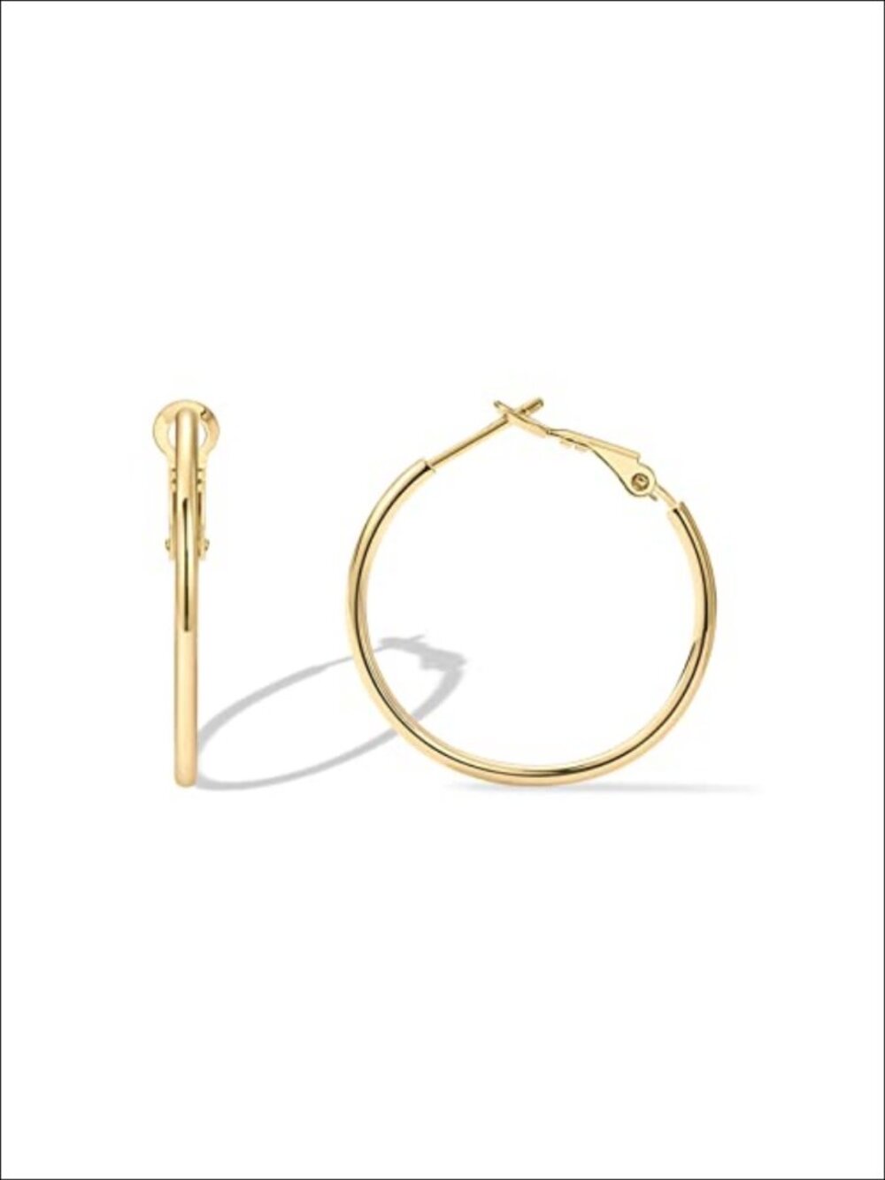 14K Gold Plated Hoop Earrings Paddle-Back 30mm Hypoallergenic Everyday